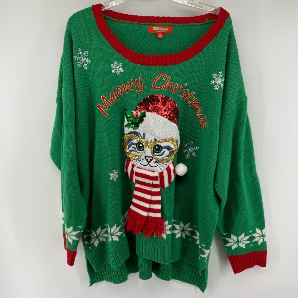 Holiday Traditions Sz 2X Meowy Cat Kitten Ugly Christmas Sweater